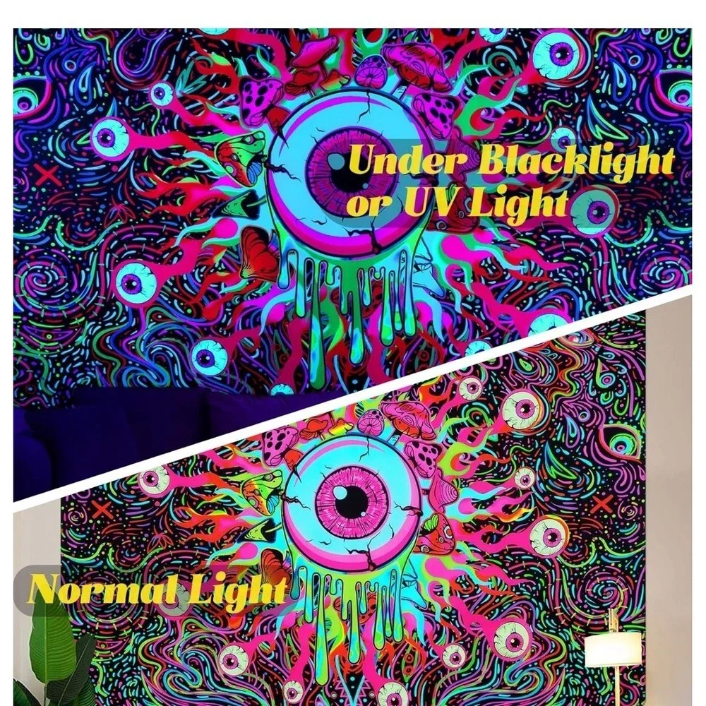 Blacklight Magical Eye Eyeballs Tapestry UV Reactive Abstract 60